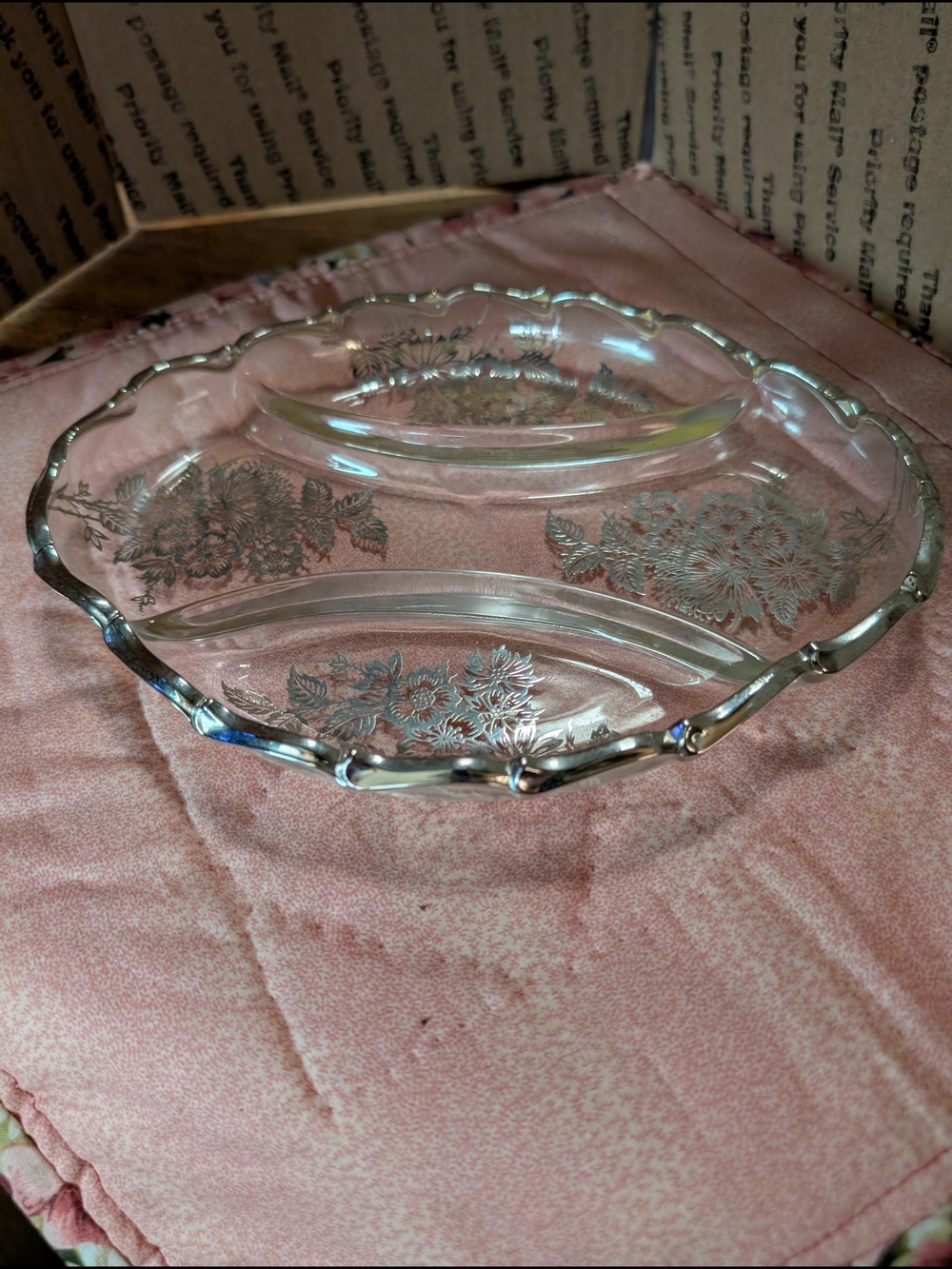 Vintage Glass Relish Dish with Silver Overlay - 3 Part Condiment Server